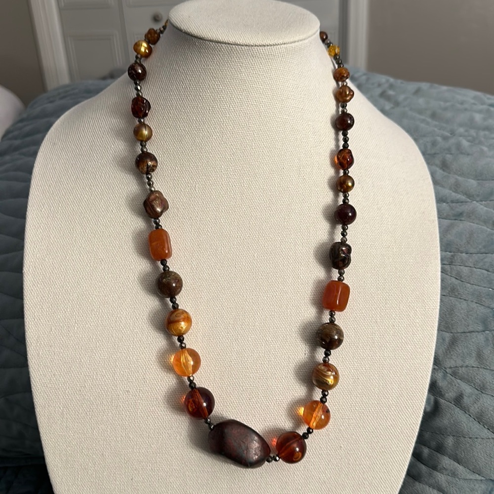 Women Amber tones Necklace 28 inches long single strands beads
